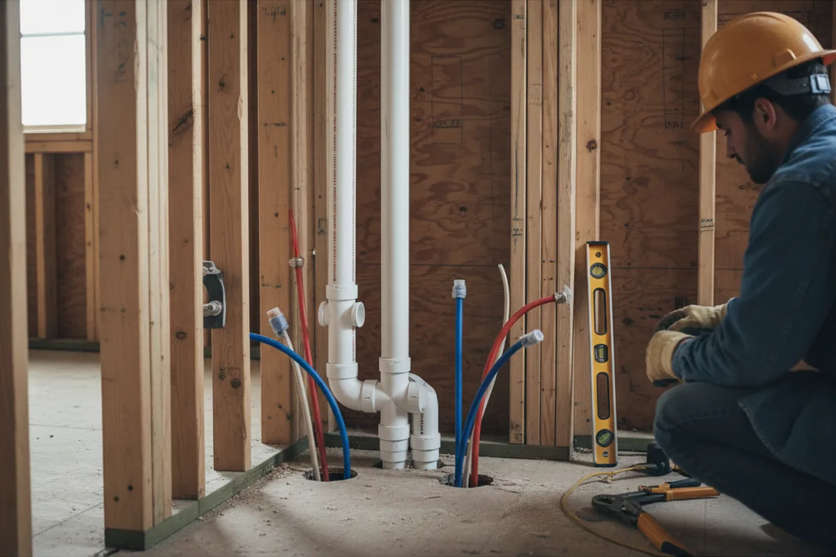 Drain and supply rough-in during Sump Pump Repair in Frankford